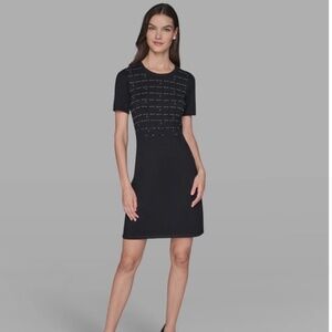 KARL LAGERFELD PARIS Embroidered Sweater Dress Black - size Medium (8-10)